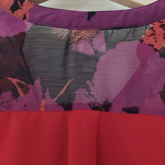 Fig & Flower Womens Shirt M Magenta Red Colorful Tie Front Button Up Sheer - Picture 7 of 7